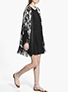 Women's Kimono Wrap - Black Brocade Print over Beige / Black Fringe