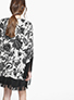 Women's Kimono Wrap - Black Brocade Print over Beige / Black Fringe