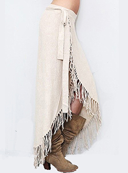 Women's Wrap-Around High-Low Skirt with Fringe - Matching Fabric Tie Belt